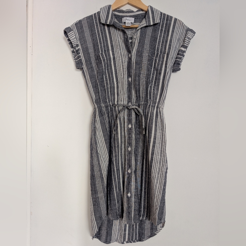 Japna Striped Shirt Dress Small Blue White Cotton Rayon Button Down